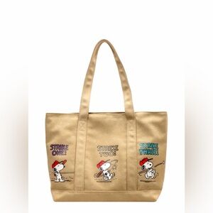 New Snoopy Beige Tote Bag Peanuts Cartoon Baseball Handbag